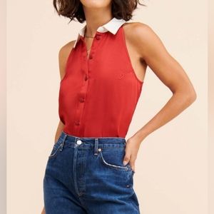Corey Lynn Calter Terracotta Sleeveless Button-Up Top